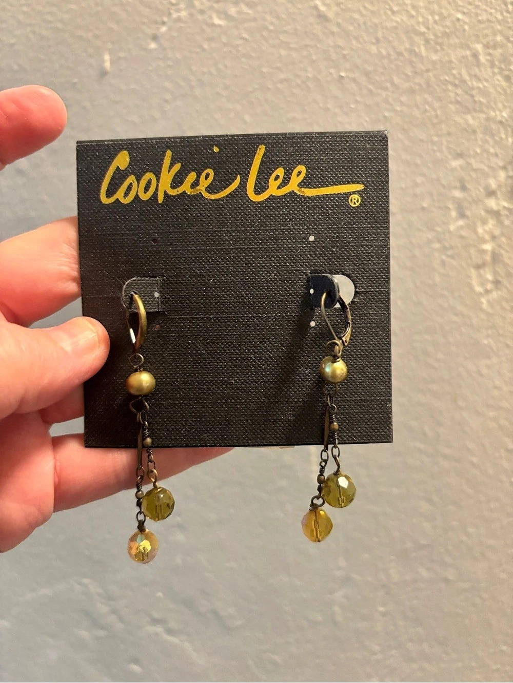 NWT Cookie Lee Gen Freshwater Pearl & Crystal Dangle Earrings in Gold & Yellow